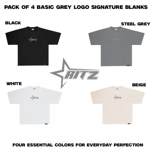 PACK OF FOUR BASIC GREY LOGO BLANKS(BLACK+WHITE+STEELGREY+BEIGE)