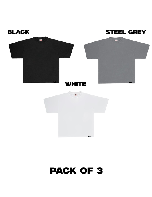 PACK OF THREE( BLACK+WHITE+STEEL GREY)